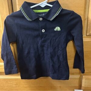 Kitestrings Navy Blue Long Sleeve Shirt w/Green Trim & Green Car Embroidery 12M